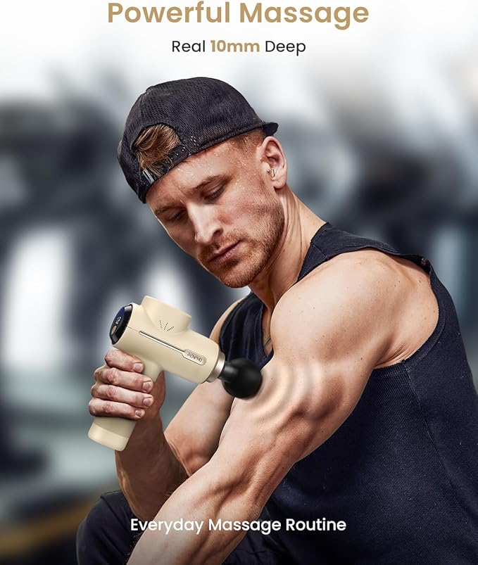 RENPHO Massage Gun Deep Tissue, Portable Percussion Massager for Back and Neck, Gifts for Men and Women, Handheld Device with Carry Case, Active Tan-Ruum Studio Home