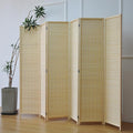 6 Panel Folding Room Divider Screen, Bamboo, for Separation, Beige, 67" H x 92.1" W-Ruum Studio Home