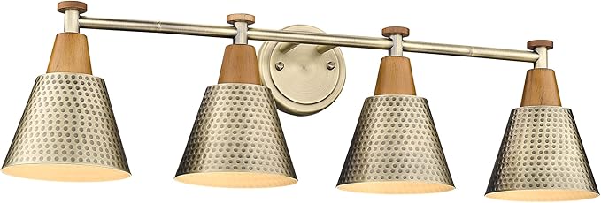 FEMILA Vanity Lights, 4-Lights Bathroom Light Fixtures Over Mirror, Antique Brass Wall Sconces Lamp with Hammered Metal Shade Finish, 4FG59B-4W BG-Ruum Studio Home
