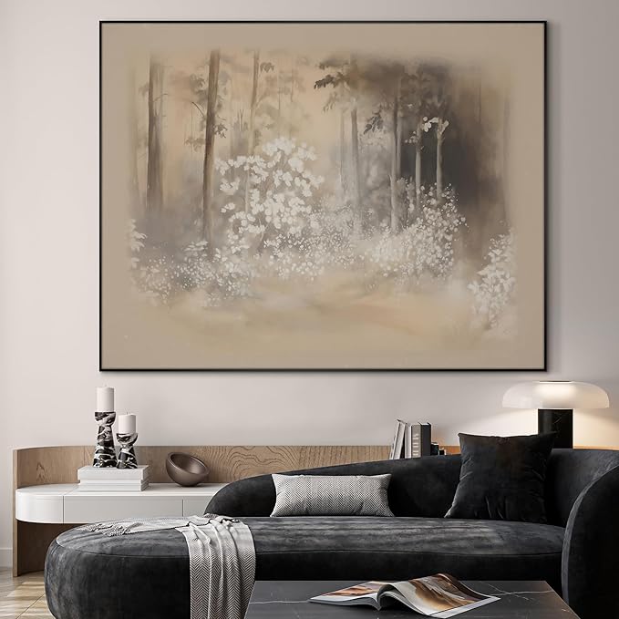 SIGNWIN 46"x60" Extra Large Framed Wall Art Misty Forest in Sepia Tones, Watercolor Woodland Landscape for Home Living Room Bedroom Decor (Frame Assembly Required)-Ruum Studio Home