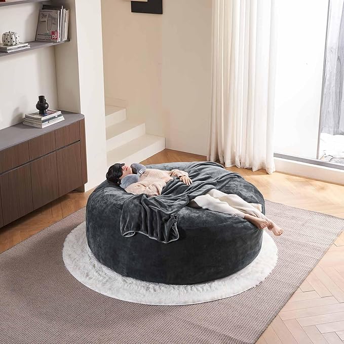 6FT,Oversized Bean Bag Chairs for Adults,Giant beanbag with Filler Included，Fluffy Memory Foam,Soft and Comfy Corduroy Fabric,Gaming Chairs Suitable for Living Room and Bedroom (Dark Gray, 6 Foot)-Ruum Studio Home