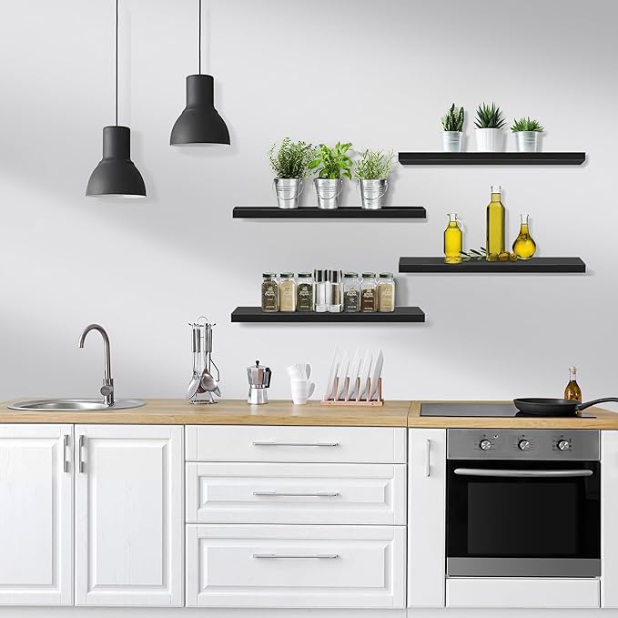 Sorbus Floating Shelves for Wall - 24" Bathroom Shelves, Wall Decor for Bedroom, Kitchen, Living Room, Home Decor & Book Storage - Mounted Floating Shelf with Invisible Brackets (Black, 4 Pack)-Ruum Studio Home