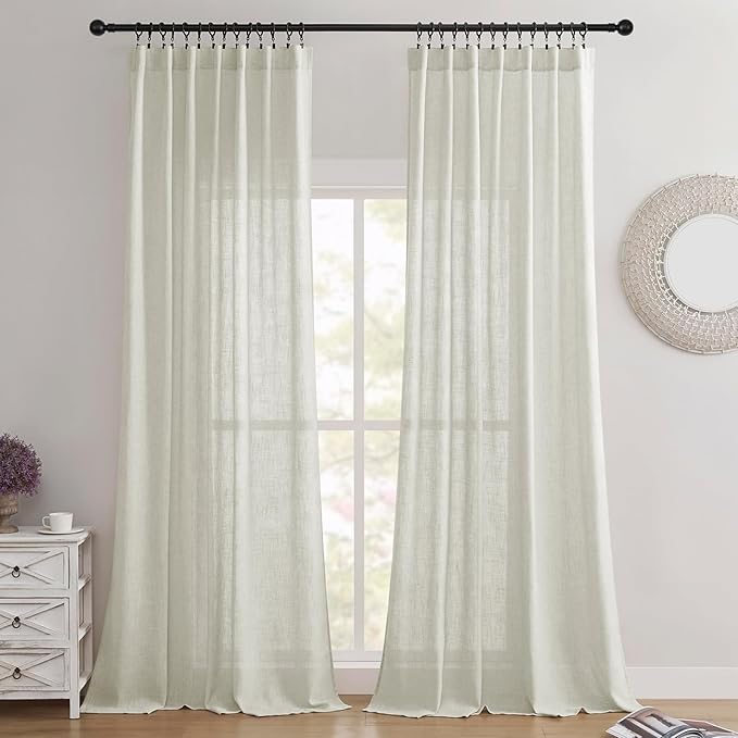 Joydeco Linen Curtains 84 Inch Length 2 Panel Sets,Light Filtering Curtains for Bedroom 52 Inch Wide Living Room Drapes with Back Tabs & Rod Pockets (W52 x L84 Inch, Oatmeal)-Ruum Studio Home