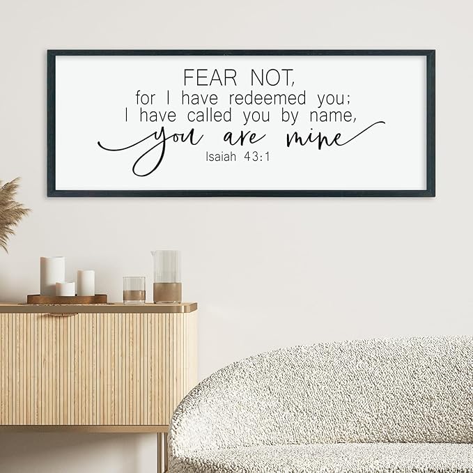 LuZhiQiang Fear Not for I Have Redeemed You Wall Decor Art 40"×15" Isaiah 43:1 Bible Verse Sign Christian Scripture Large Wood Framed Wall Hanging (Black)-Ruum Studio Home
