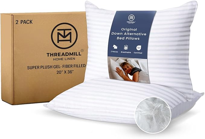 Threadmill Soft Bed Pillows King Size Set of 2 | Down Alternative Cooling Soft Pillows for Sleeping | 20 x 36 Hotel, King Size Pillows 2 Pack for Back, Stomach or Side Sleepers-Ruum Studio Home