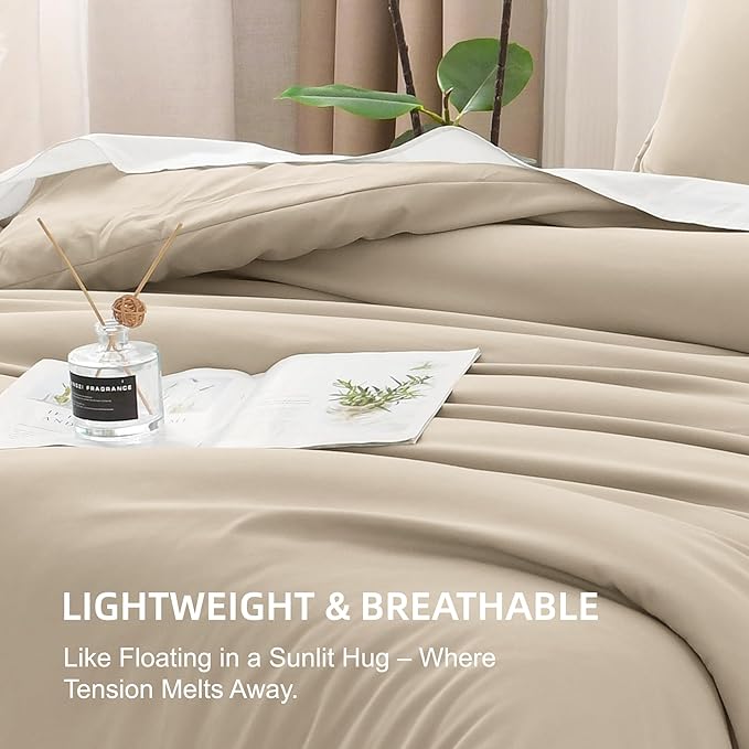 Litanika Khaki Comforter Set King Size, 3 Pieces Solid Bedding Comforter Set, All Season Down Alternative Bed Set (104x90In Comforter & 2 Pillowcases)-Ruum Studio Home
