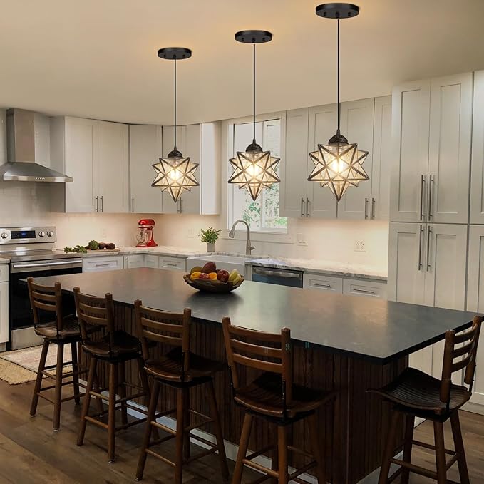 Clear Glass Chandeliers Lighting Pendant Lights for Kitchen Island Dining Room Light Fixture Chandeliers Hanging Light with Warm Light Bulb-Ruum Studio Home