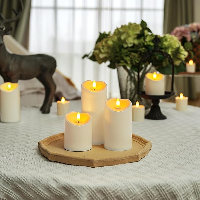 Homemory Flameless Candles with Timer and Remote Control, Battery Operated LED Candles, Realistic Fake Plastic Candles for Wedding, Festival, Home Decor, Waterproof Outdoor, D3”H4”6”8”-Ruum Studio Home