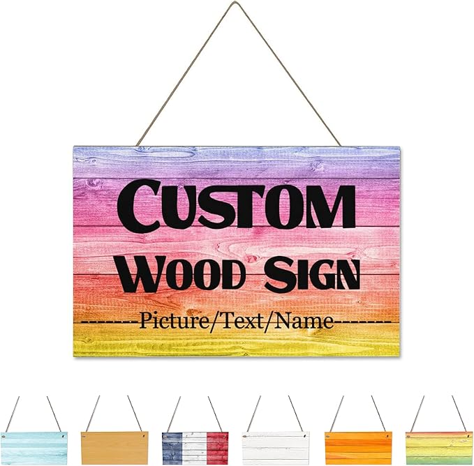 Custom Wood Sign With Hanging String, Personalized Wooden Name With Text Logo Photo, 20 Fonts, 100 Colors, Design Your Welcome for Front Door, Farmhouse 15.7x9.8 Inch-Ruum Studio Home