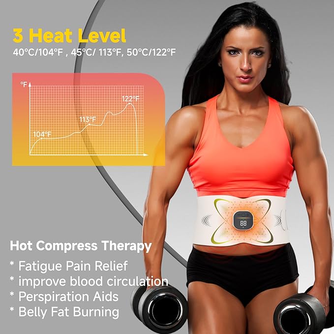 Abs Stimulator Abdominal, ab Belt Muscle Stimulator with Heat for Belly Fat Loss, Stomach Cellulite Melting, Postpartum Care Smooth & Firming, Lower Back Massager for Pain Relief Women Men Gifts-Ruum Studio Home