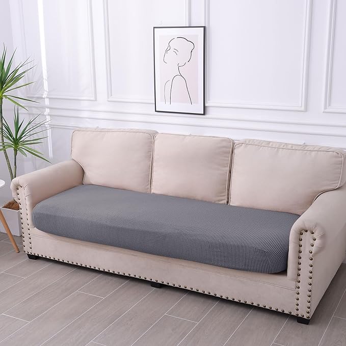hyha Waterproof Couch Cushion Covers for Pets, Non Slip Sofa Seat Cover for Dogs Washable, Soft Thick Stretch Jacquard Fabric, Sofa Slipcovers with Elastic Bottom (1 Piece for Large, Middle Grey)-Ruum Studio Home