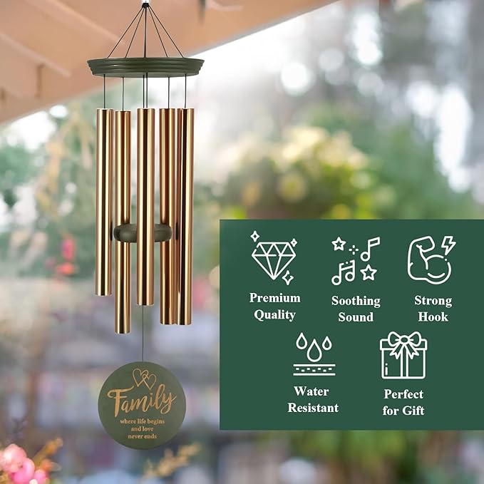 Wind Chimes for Outside, Large Outdoor Windchimes with Engraved Tree of Life, Premium Tuned Metal Chimes for Mother/Grandma, Home & Garden Decor with Soothing Tone-Ruum Studio Home
