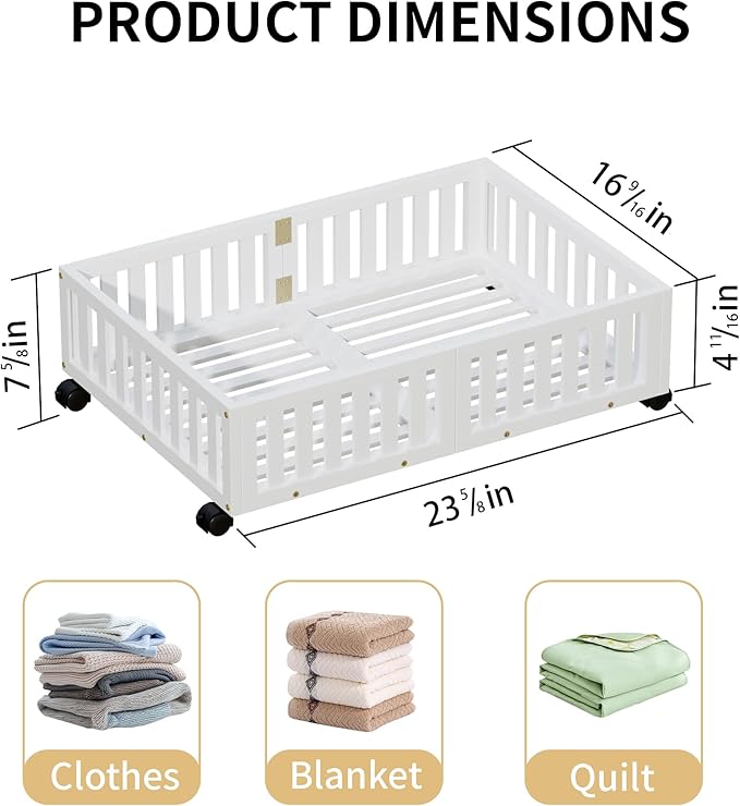 Bamboo Under Bed Storage with Wheels (2-Pack) – Rolling Underbed Shoe Organizer Box for Shoes, Blankets, Toys, Clothes Container Space-Saving Organizer Bins for Bedroom, Closet, Dorm, Nursery-Ruum Studio Home