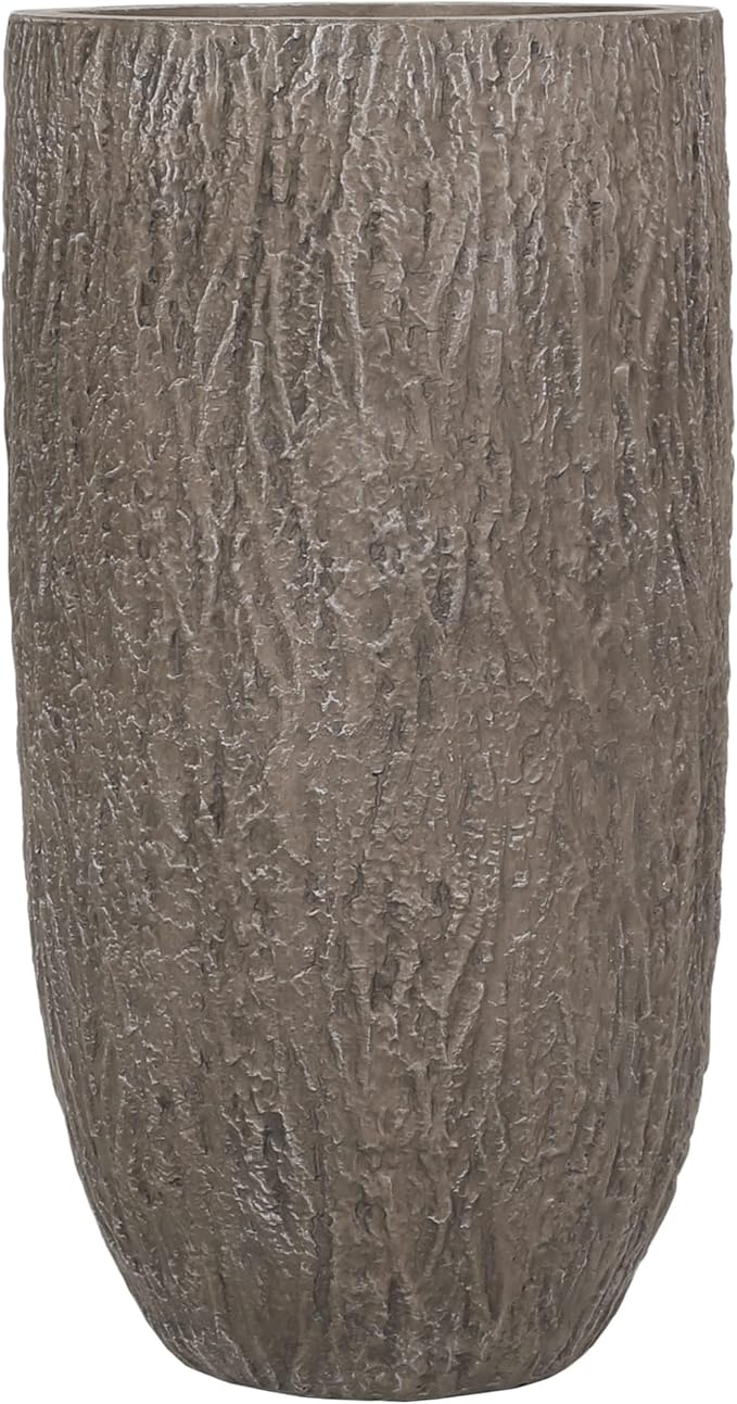 Christopher Knight Home Jorine Lightweight Concrete Planter, Cast Stone Plant Pot, Large Garden Urn, Patio Texture Finish Flower Pot for Balcony Backyard Poolside, No Assembly Needed, 27" H Brown-Ruum Studio Home