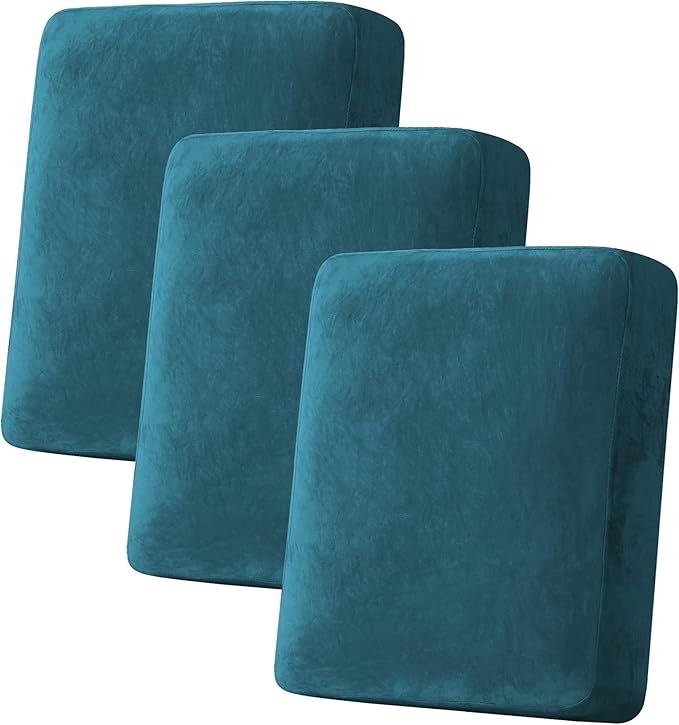 H.VERSAILTEX Velvet Stretch Couch Cushion Cover Plush Cushion Slipcover for Chair Loveseat Sofa Cushion Furniture Protector Seat Cushion Sofa Cover (3 Piece Sofa Cushion Covers, Deep Teal)-Ruum Studio Home