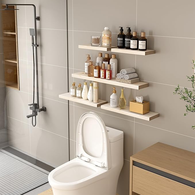 BGMG Wood Floating Shelves for Wall 18 inch, Rustic Wooden Wall Mount Shelves for Bathroom Living Room Bedroom Kitchen Farmhouse Set of 2-18x 6.7 x1.25 inch- DIY-Unfinished-Ruum Studio Home