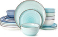 Sweese Plates and Bowls Sets, 18 Piece Dinnerware Set Porcelain Round Dinner Set for 6, Scratch Resistant Dishes Set, Dishwasher and Oven Microwave Safe Handpainted Swirl Dishware Sets, Assorted Blue-Ruum Studio Home
