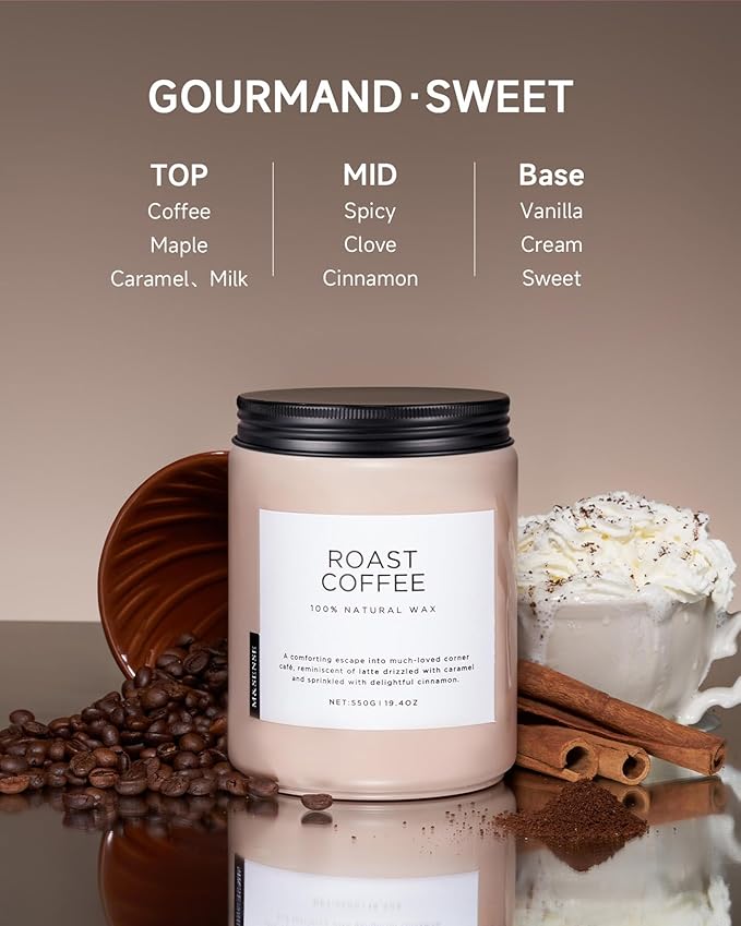 M&SENSE Coffee Candles Scented Strong, 2 Wick Jar Candle 19.4oz, 110 Hours Burning Time, Organic Natural Soy Wax Candle for Bedroom Kitchen Home Decor, Housewarming Gift for Men and Women-Ruum Studio Home