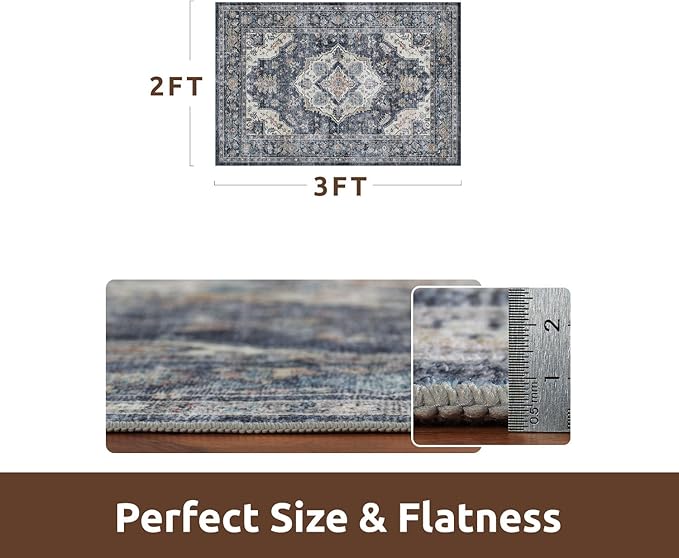 AMOAMI-2X3 Small Rug-Washable Rugs Entryway Mat Indoor-Soft Vintage Non Slip Rugs for Kitchen Laundry Room Bathroom Blue Decorative Accent Rug for in Front of Sink 24 Inch x36 Inch-Ruum Studio Home