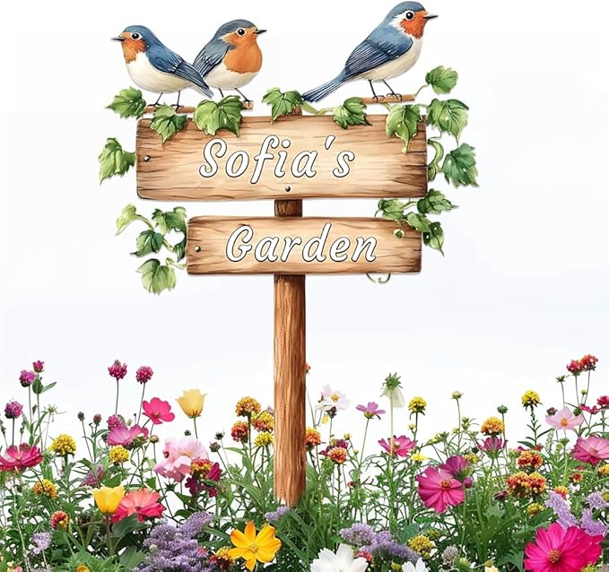 Personalized Bird Metal Sign with Stake,Custom Gardener Last Name Signs Outdoor Decor,Customized Flower Gardening Housewarming Gifts,Birds on the Branch Plaques for Patio Lawn Porch Backyard Farmhouse-Ruum Studio Home