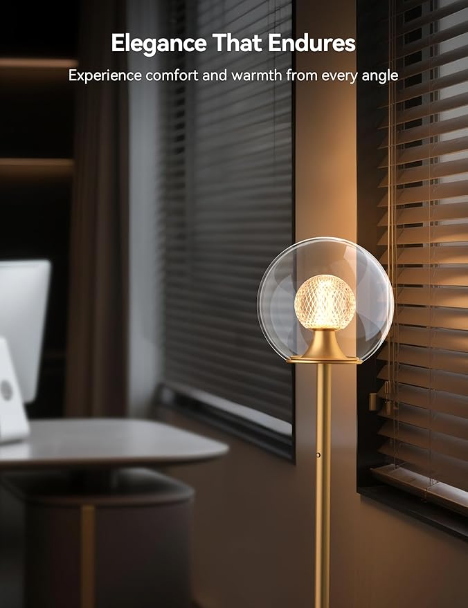 Tubicen Gold Floor Lamp with Dual-Globe Glass Shade Memory Function Art Decor 4-Stage Touch Control Dimmable Modern LED Corner Standing Floor Lamp for Bedroom Office Living Room Bedside-Ruum Studio Home
