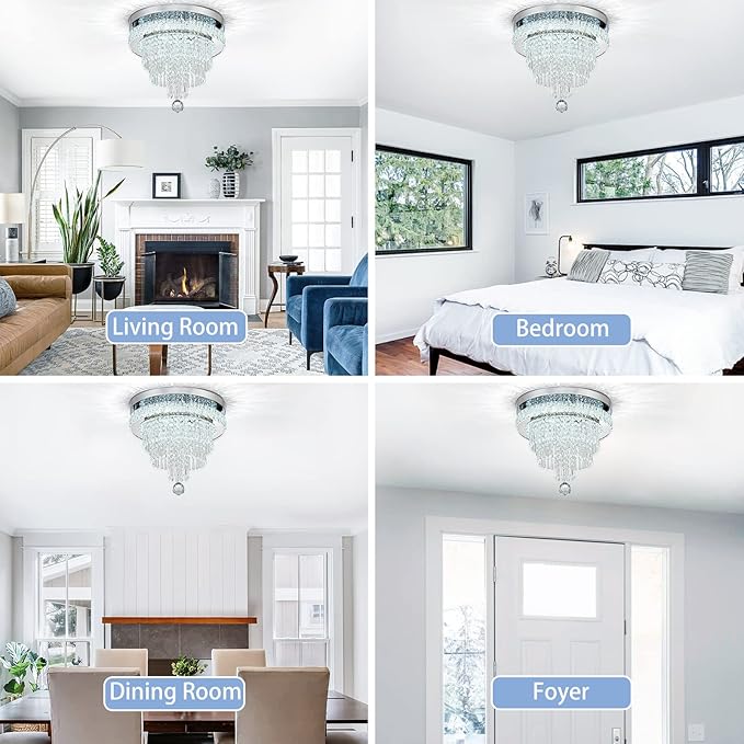 16“ Crystal Chandeliers Light Flush Mount Ceiling Light Fixtures Round Modern LED Chandelier for Living Room Bedroom Dining Room Closet Hallway (Cool White)-Ruum Studio Home