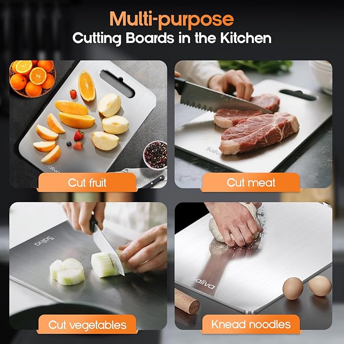 Saliva 3pcs Titanium Cutting Boards for Kitchen, Titanium Cutting Board Set of 3, Non Toxic Double Sided Food Grade, Dishwasher Safe, No Blunt Knife, Chopping Boards with Handle for Meat & Vegetable-Ruum Studio Home