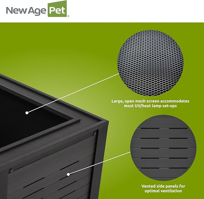 New Age Pet ECOFLEX 48 in Mojave Reptile Lounge in Espresso Black, Durable Wood Plastic Composite Habitat with Vented Side Panels, Removable Sliding Glass Doors, and Mesh Screen Top for Lamp Setup,-Ruum Studio Home