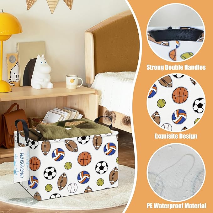 LANGYASHAN Rectangular Storage Bin Collapse Canvas Fabric Cartoon Storage Basket with Handles for Organizing Home Kitchen Boys and Girls Toys Office Closet Shelf Baskets (Rec Colorful Balls)-Ruum Studio Home