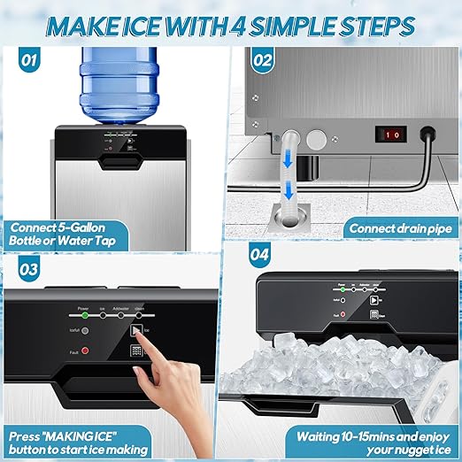 Nugget Ice Maker Countertop, 80Lbs/24H with 20LBS Ice Basket - Dual Water Inlet (Tap/Bottle), Self-Cleaning Stainless Steel Pellet Ice Machine, Chewable Ice Dispenser for Home, Kitchen, Office-Ruum Studio Home