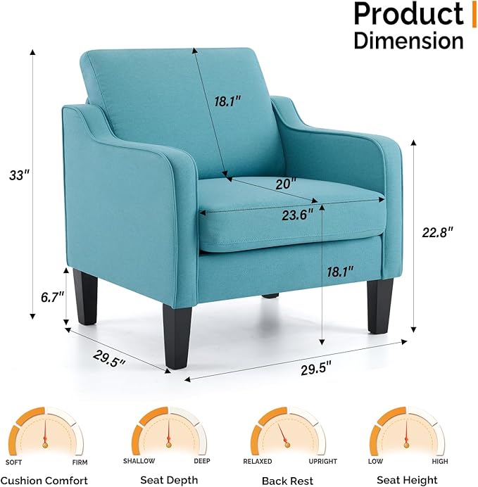 VINGLI Accent Chairs for Living Room Mid Century Modern Chair Sofa Chair Upholstered Arm Chair with Scooped Arms for Bedroom, Apartment, Office, Studio, Waiting Room, Play Room-Ruum Studio Home