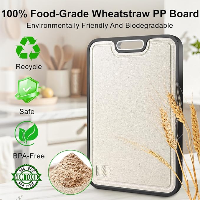 Mushu Titanium Cutting Boards for Kitchen,Upgrated Double Sided Food-Grade 100% Pure Titanium w/Wheat Straw PP Chopping Board for Meat Vegetable Fruit,Easy to Clean,Kitchen Gifts Large Size-Ruum Studio Home