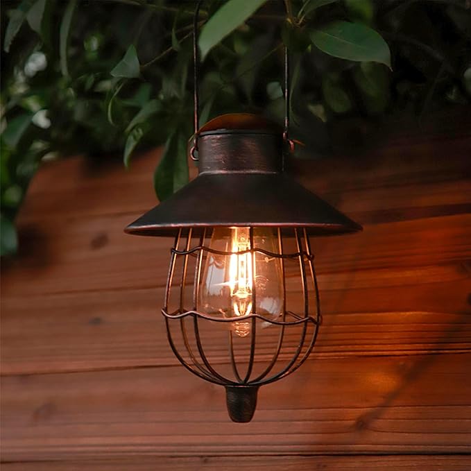 YAKii 2 Pack Solar Lantern Hanging Waterproof Outdoor Metal Solar Lamp with Warm White Light Decorate for Yard Garden Pathway Patio Porch Decor (Antique Copper)-Ruum Studio Home