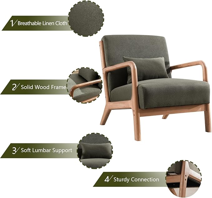 INZOY Mid-Century Modern Accent Chair Set of 2, Green Living Room Chairs with Waist Cushion, Upholstered Reading Armchair for Bedroom Sunroom-Ruum Studio Home