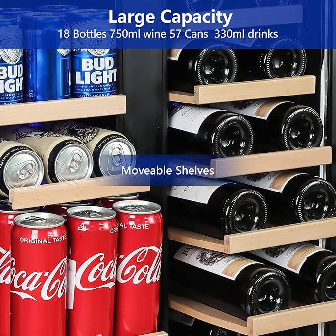Wine and Beverage Refrigerator,24 Inch Dual Zone Wine Beverage Cooler, Built-in/Freestanding Beer and Wine Fridge with a Powerful Compressor, 20 Bottles and 88 Cans Capacity-Ruum Studio Home