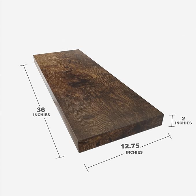 Floating Shelf, Set of 2 Wall Shelf, 36 in W x 12.75 in D x 2 in H Wooden Floating Wall Shelf with Invisible Brackets for Living Room/Bedroom/Bathroom/Kitchen Storage and Decor, Rustic Brown-Ruum Studio Home