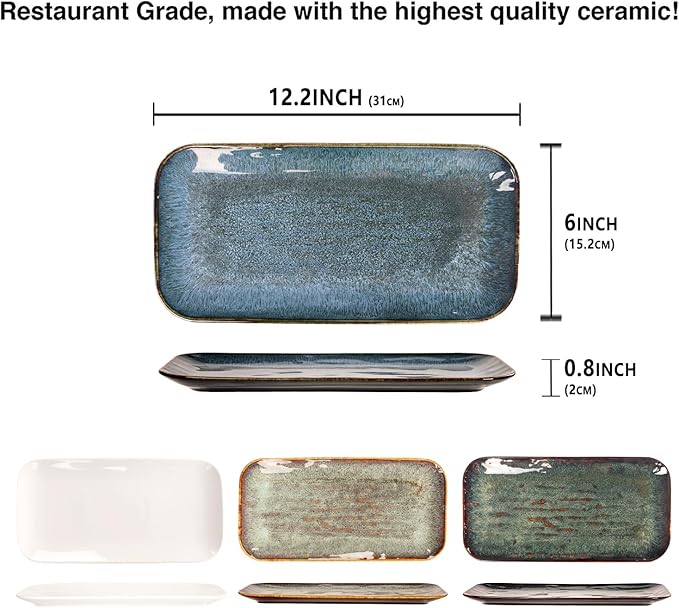 Porcelain Dinner Plates, Serving platters for entertaining, for Fruit, cheese, snack, Bread, cupcake, Salad - Scratch Resistant durable, Microwave, Dishwasher Safe, four colors 4 PCS-Ruum Studio Home