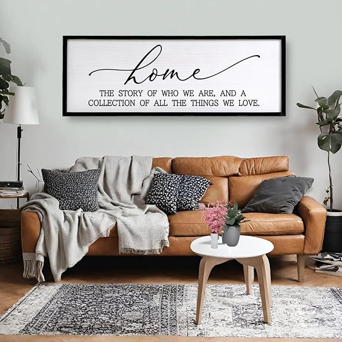 Home is the Story of Who We Are & a Collection of all the Things we Love Sign Framed Wall Art, 40''×15'' Rustic Horizontal Family Quote Wood Sign, Farmhouse Long Home Plaque Wall Decor-Ruum Studio Home