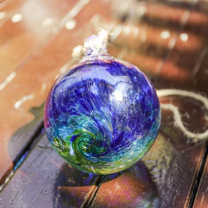 VCUTEKA Hanging Garden Gazing Ball, Hand-Blown Glass Witch Ball for Outdoor Garden Décor, 6" Colorful Swirl-Ruum Studio Home