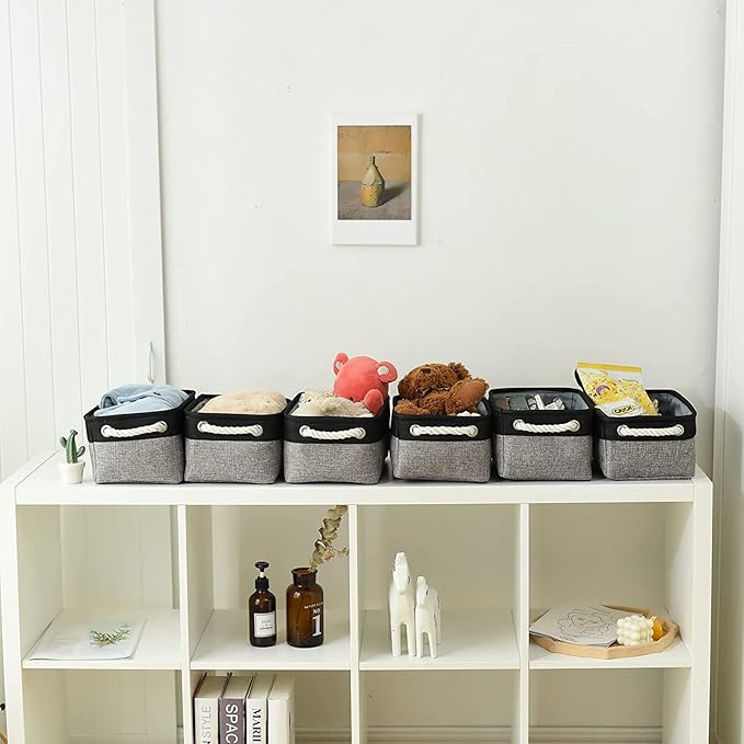 TheWarmHome Storage Basket for Organizing - 12x8x5.2 inch 1 Pack Fabric Storage Cubes, Baskets for Gifts Empty for Closet Organizer Dog Gift Cloth Toy (Grey & Black)-Ruum Studio Home