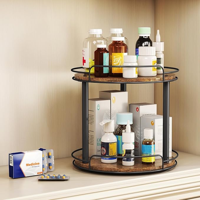 LAMU 10.2'' Wood Lazy Susan Turntable Organizer for Cabinet, 3 Tier Lazy Susan Spice Rack Organizer for Kitchen, Table Top, Countertop, Pantry, Bathroom-Ruum Studio Home