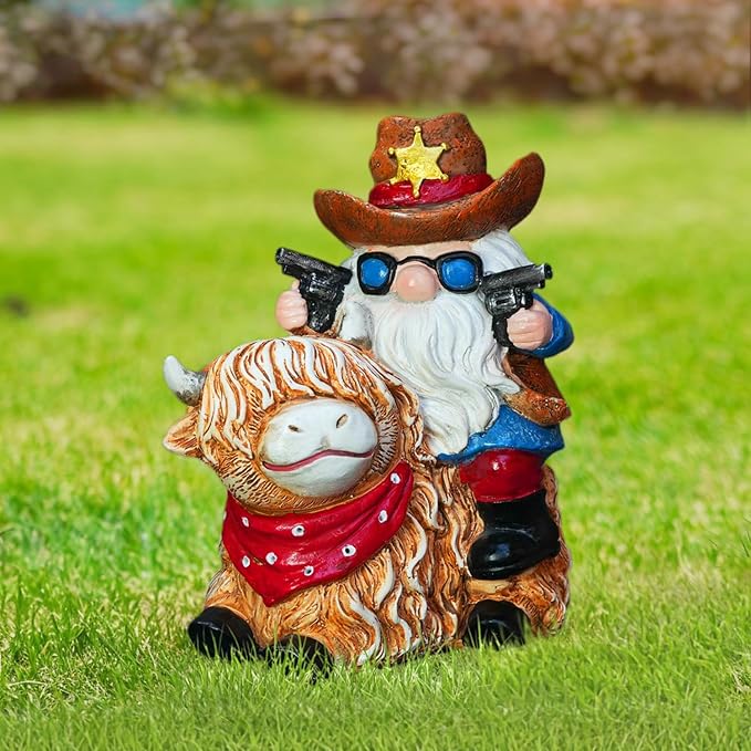 Solar Highland Cow Gnome Statue - Hand-Painted Resin Outdoor Decor for Garden & Yard, Unique Mothers Day Birthday Gifts for Grandma Women (Weatherproof)-Ruum Studio Home