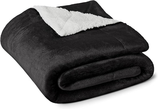 Amazon Basics Reversible Sherpa Throw Blanket, Black, 50"x60"-Ruum Studio Home