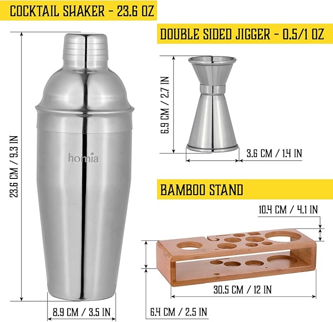Bartender Kit with Whiskey Smoker - 13 pcs, Bamboo Stand - Bar Set with Cocktail Shaker, Bartending Kit with Essential Bar Accessory Tools, Wood Chips, Steel-Ruum Studio Home