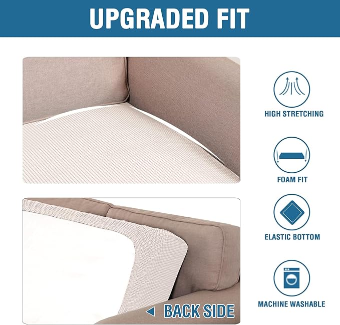 H.VERSAILTEX Super Stretch Individual Seat Cushion Covers Sofa Covers Couch Cushion Covers Slipcover Sets Thick Jacquard Textured Twill Fabric (1 Piece Loveseat Cushion Cover, Ivory)-Ruum Studio Home