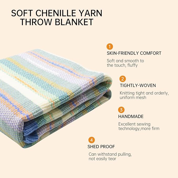 Soft Chenille Yarn Throw 50"x60", Handmade Knit Throw Blanket, for use in All Seasons, Soft Cozy Warm Knitted Blanket for Bed Sofa, Couch Chair, Living Room(2.54Ib)-Ruum Studio Home
