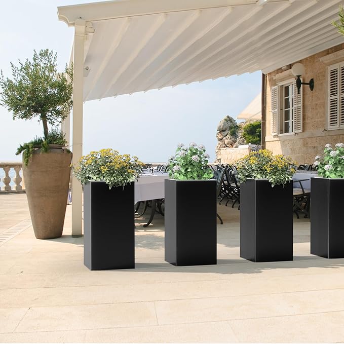 Tall Metal Cube Planter for Outdoor Plants 15" L x 15" W x 30" H, Heavy Duty Steel Planter Box with Removable Insert Shelf, Rectangular Planters for Porch, Garden, Yard, Hotel (Black)-Ruum Studio Home
