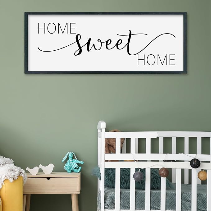 SRSZHIYUE Home Sweet Home Sign 32"x12" for Farmhouse Rustic Large Family Living Room Over Couch Modern Horizontal Wall Decor, Wood Framed Plaques Art Decorative (Black)-Ruum Studio Home