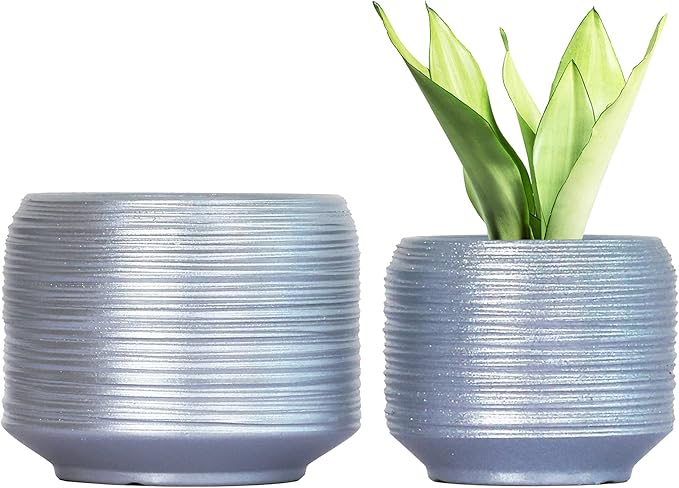 8 Inch + 6 Inch Ceramic Plant Pots Indoor with Drainage – Flower Pot Set, Decorative Indoor Planters for House Plants and Garden Use-Ruum Studio Home