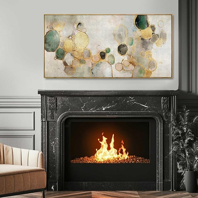 Gold Circle Modern Artwork Framed Abstract Wall Art Green Canvas Decor 24"x48" Wall Decorations for Bedroom Living Room Kitchen-Ruum Studio Home